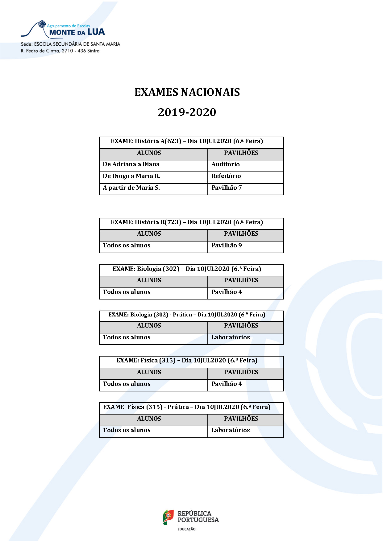 Exames Nacionais Pavilhões A